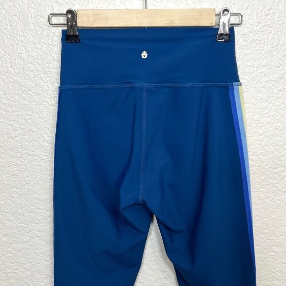 Spiritual Gangster 7/8 Rainbow Stripe Active Legging Blue Yoga Size S - Picture 10 of 13
